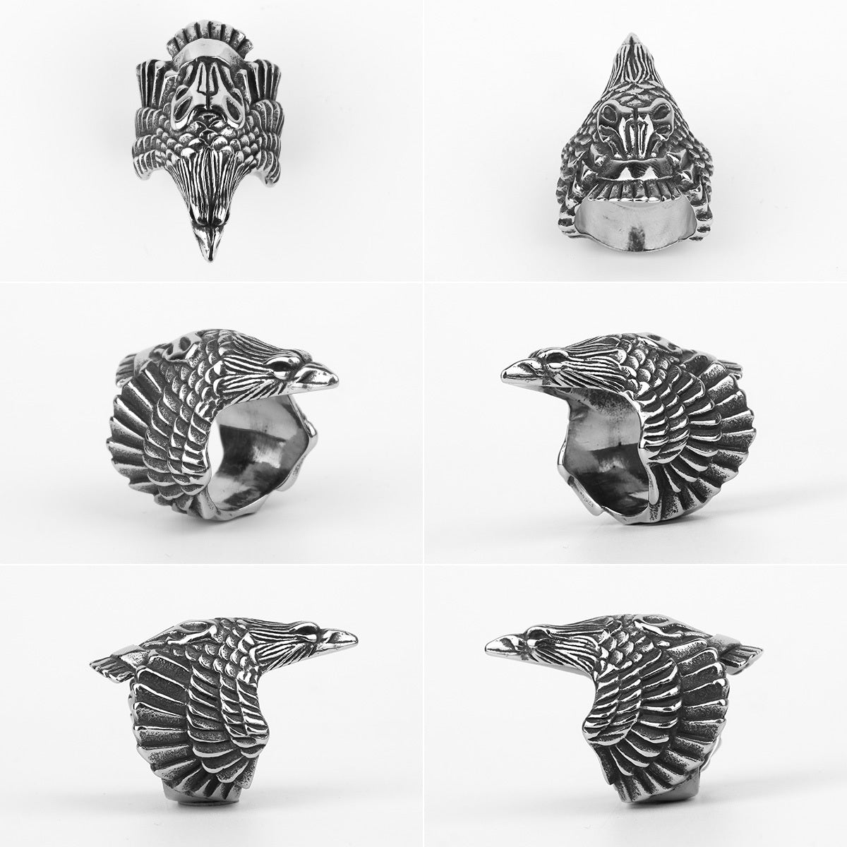 Men's Viking Crow Ring Stainless Steel Titanium Steel Animal Zodiac Carving Vintage Individually Packed Biker Ring Jewelry for Him