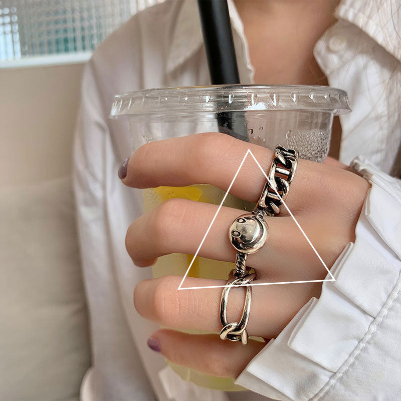 Adjustable Open Ring Set For Women Thai Silver Plated Geometric Knuckle Rings Korean Style Statement Jewelry Fashion