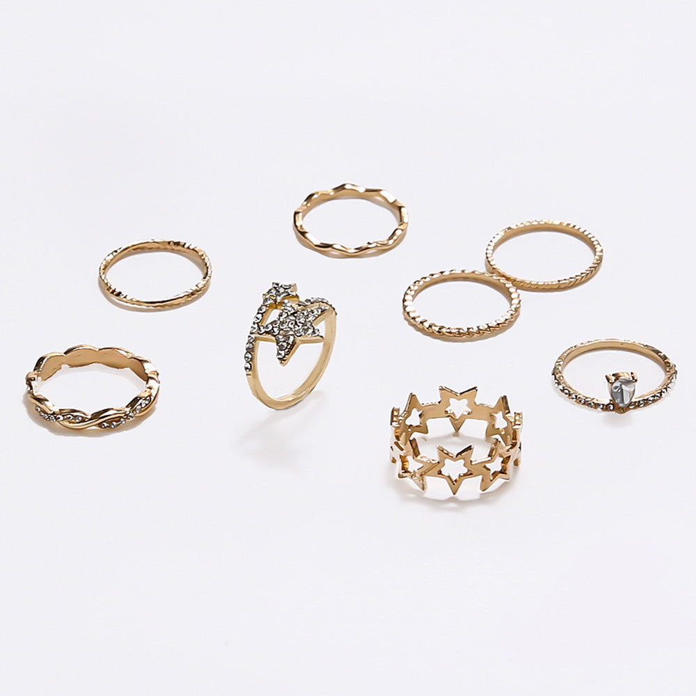 Womens Five Pointed Star Ring Hollow Alloy Electroplated Metal Ring With Rhinestones Accents Geometric Designs