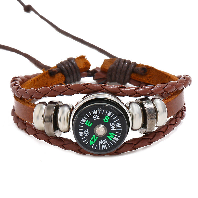 Braided Leather Bracelet With Wooden Beads Adjustable