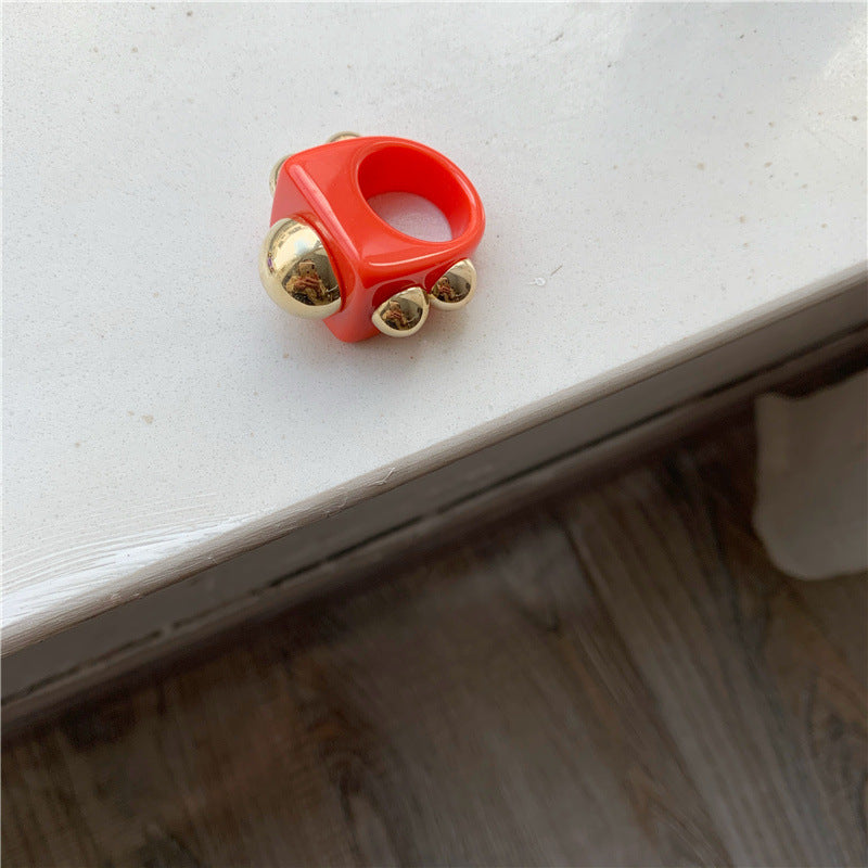 Electroplated Individually Geometric Vintage Metal Ring Ring Cute Acrylic Candy Color Geometric Birthday Womens