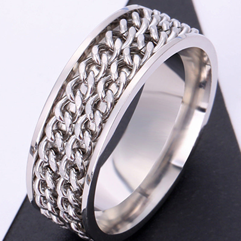 Unisex Rotating Chain Ring Titanium Steel Band 8mm Wide European Design Jewelry Elevates Style For Daily Wears