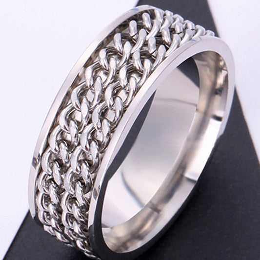 Unisex Rotating Chain Ring Titanium Steel Band 8mm Wide European Design Jewelry Elevates Style For Daily Wears