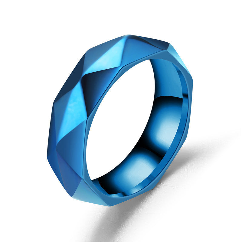 Stainless Steel Diamond Cut Ring Blue Jewelry For Men And Women Sizes 6 7 8 9 10 11 12 Durable Everyday Wear Accessory