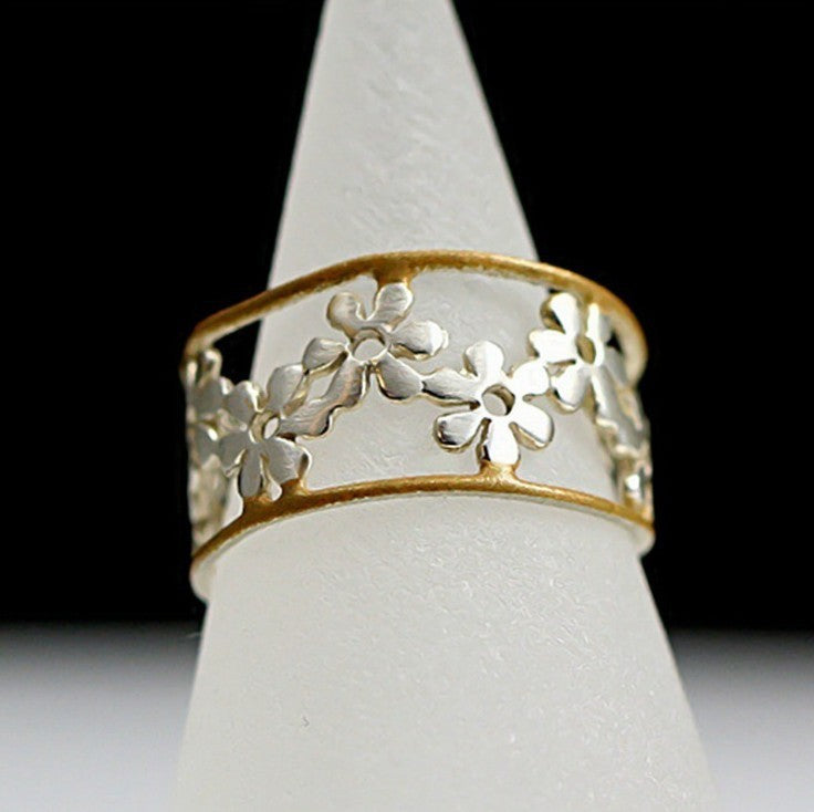 Floral Adjustable Ring Two Tone Chrysanthemum Sunflower Design 18K Rose Gold Plated Alloy Jewelry for Women Idea Today