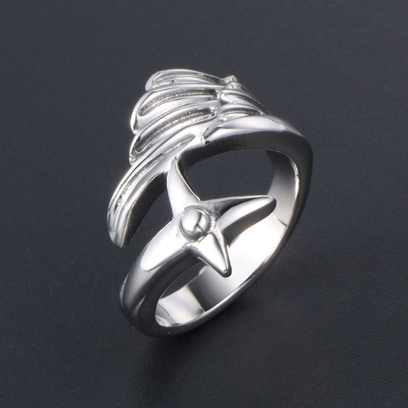Unisex Angel Wings Feather Ring Polished Titanium Steel Durable Retro Inspired Jewelry Statement Gifts For All