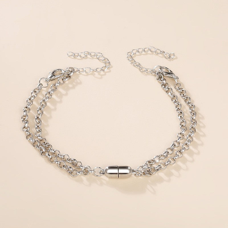 Couple Magnetic Bracelets Matching Set Geometric Alloy Hand Chain Jewelry for Couples Friendship Gift for Lovers