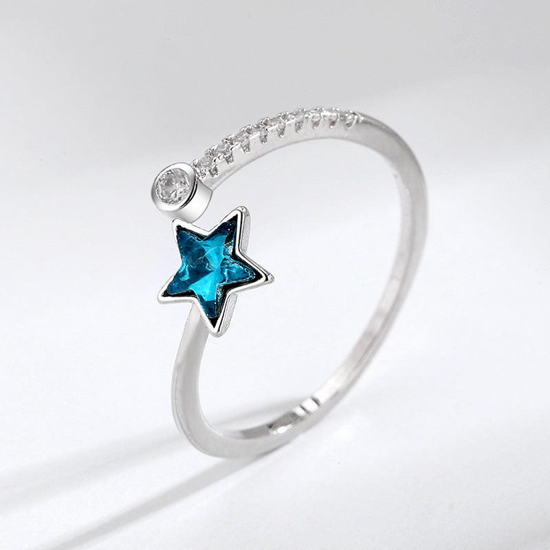 Womens Pentagram Ring Galaxy Inspired Gold Plated White Copper Artificial Gemstone Elegant Durable Top Jewelry