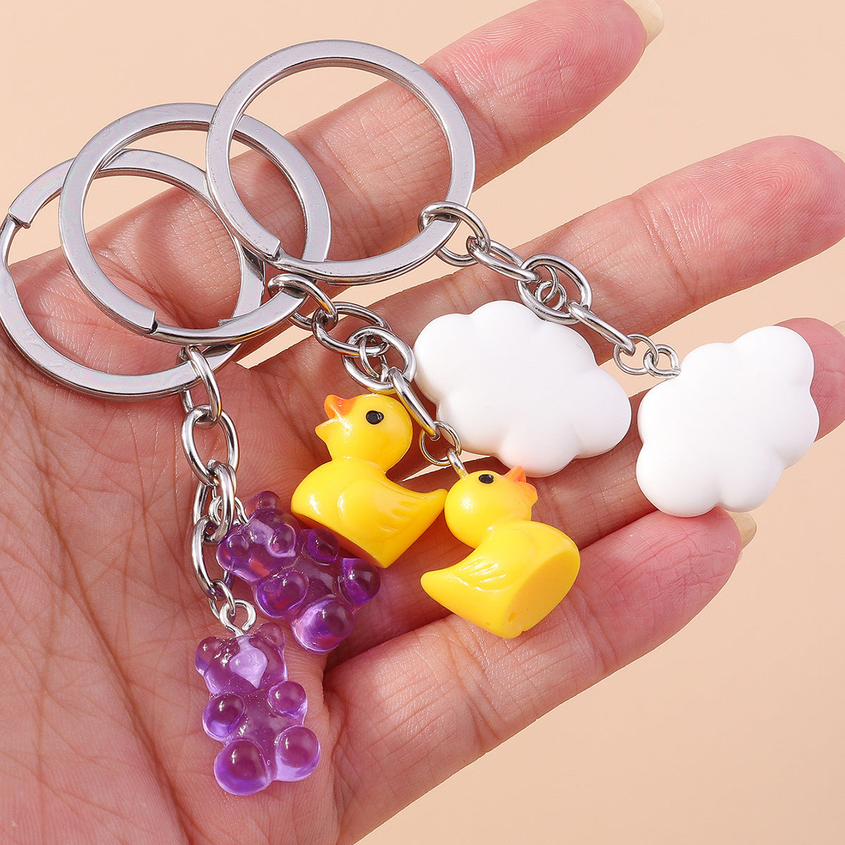 Cute Cartoon Duck Keychain Zinc Alloy Key Ring With Cloud Accessories Bag Charm For Handbags And Backpacks Trendy