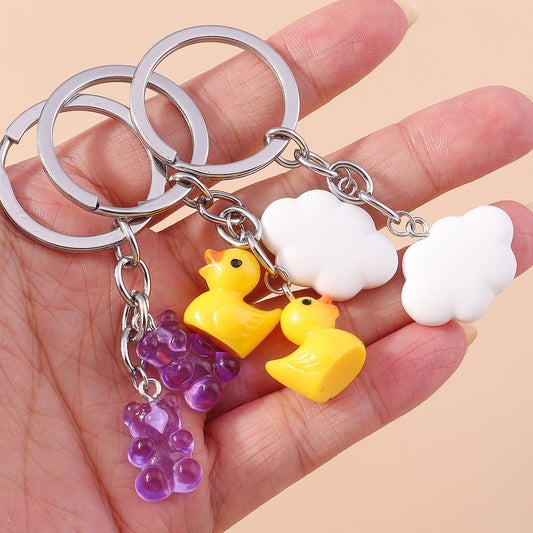 Cute Cartoon Duck Keychain Zinc Alloy Key Ring With Cloud Accessories Bag Charm For Handbags And Backpacks Trendy
