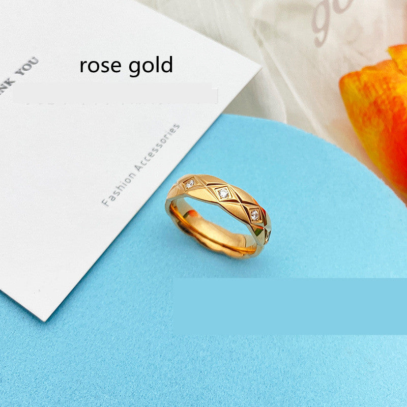 Unisex Titanium Steel Ring Cross Pattern Four Diamond Look Inlays Gold Plated Jewelry Durable Elegant Timeless