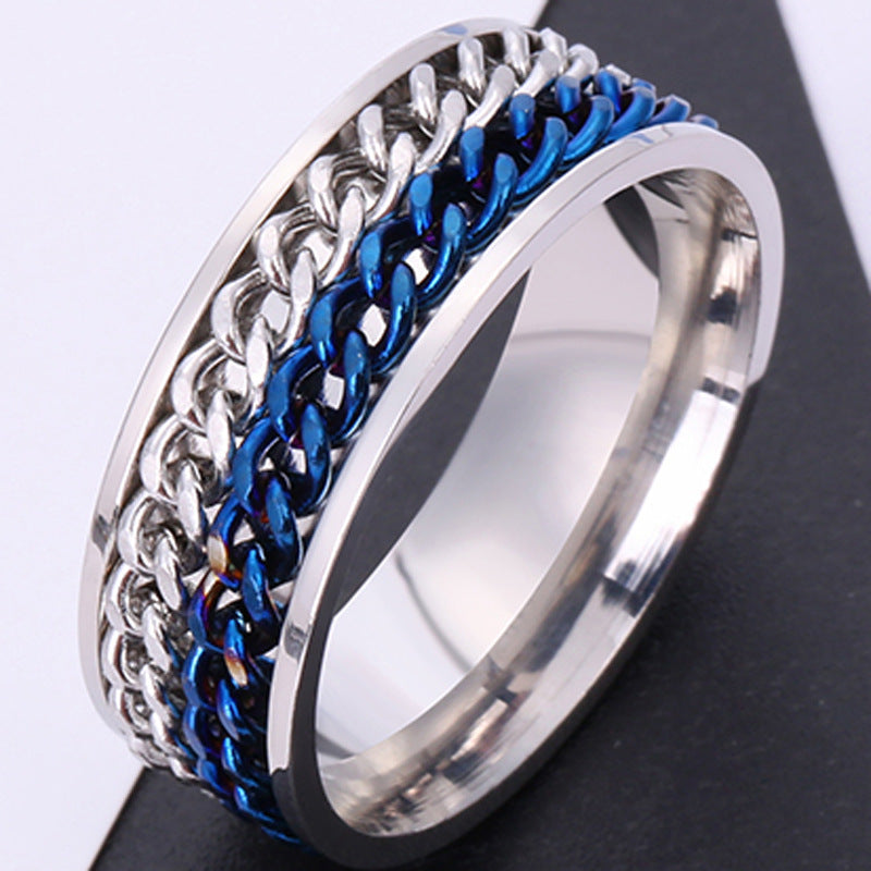 Unisex Rotating Chain Ring Titanium Steel Band 8mm Wide European Design Jewelry Elevates Style For Daily Wears