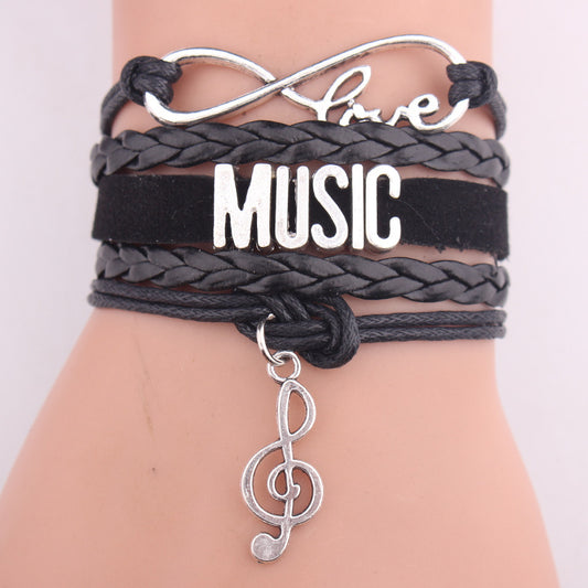 Unisex Woven Leather Bracelet With Music Note Pendant And Letter Charm Rope Bracelet For Men And Women Fashion