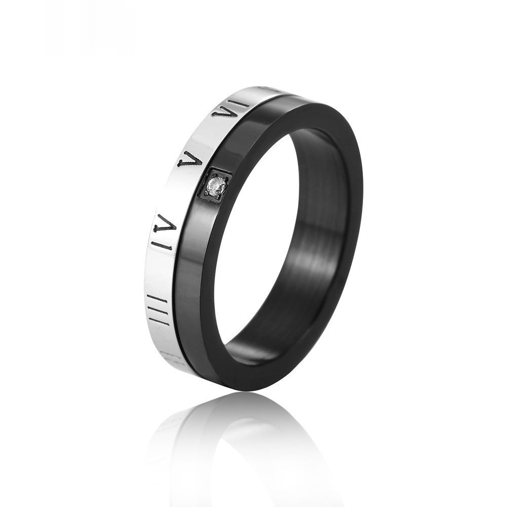Rotatable Roman Numeral Titanium Steel Ring For Couples