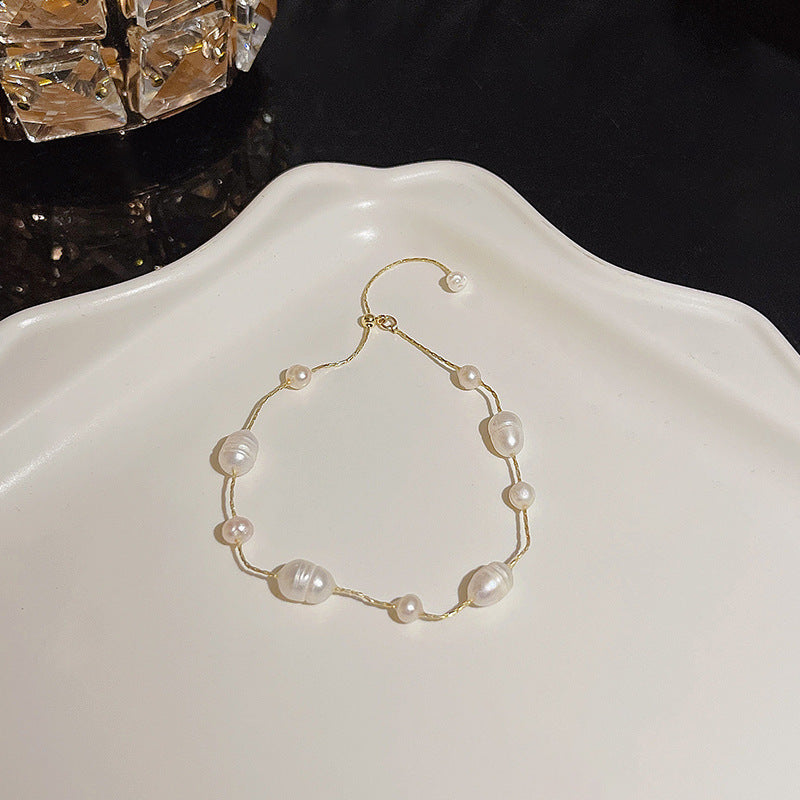 Womens Copper Bracelet With Zircon Flower Pearl Elegant Electroplated Bracelet Affordable Jewelry Gift For Her