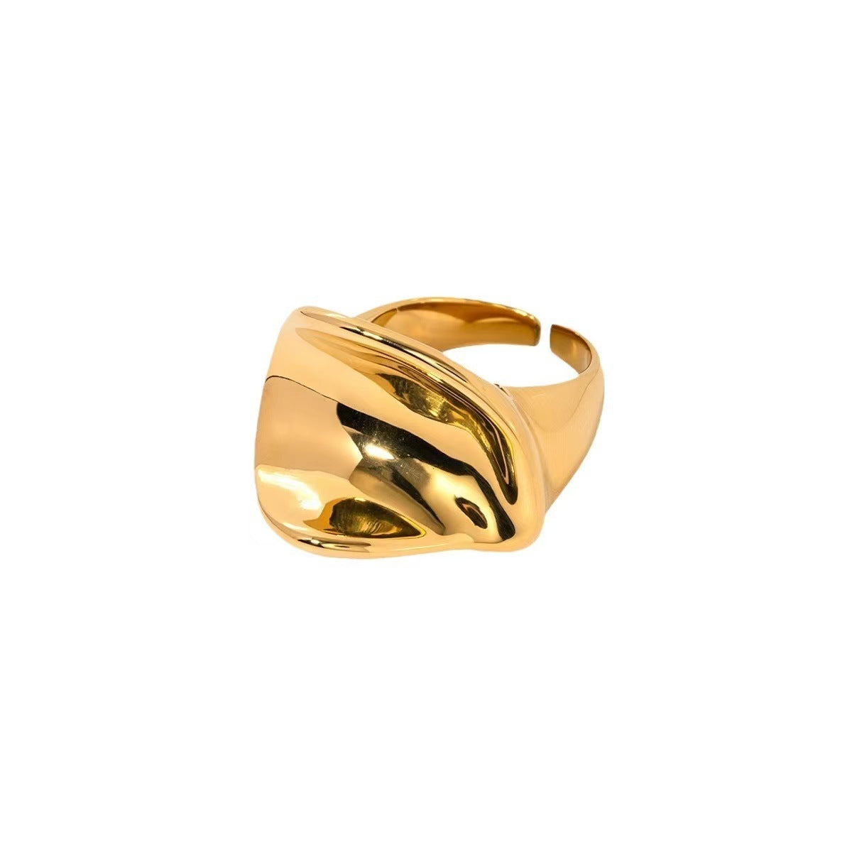 Women Adjustable Ring Copper Plated Gold Round Pleated Geometric Durable Fashion Jewelry For Daily Wear Casual