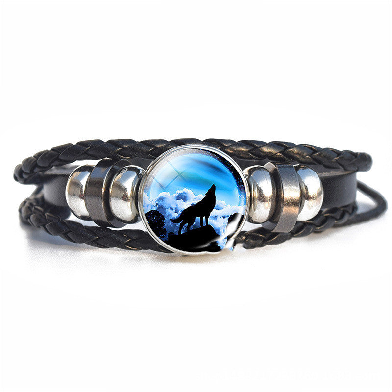 Handwoven Faux Leather Wolf Bracelet Vintage Style Jewelry Accessory European Design Unisex Bracelet For Men Women