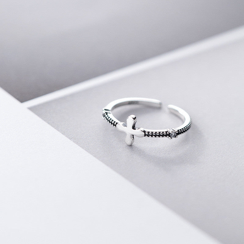 Silver Cross Diamond Index Finger Ring Baroque Inspired Design For Wedding And Engagement For Women Lovers Lux