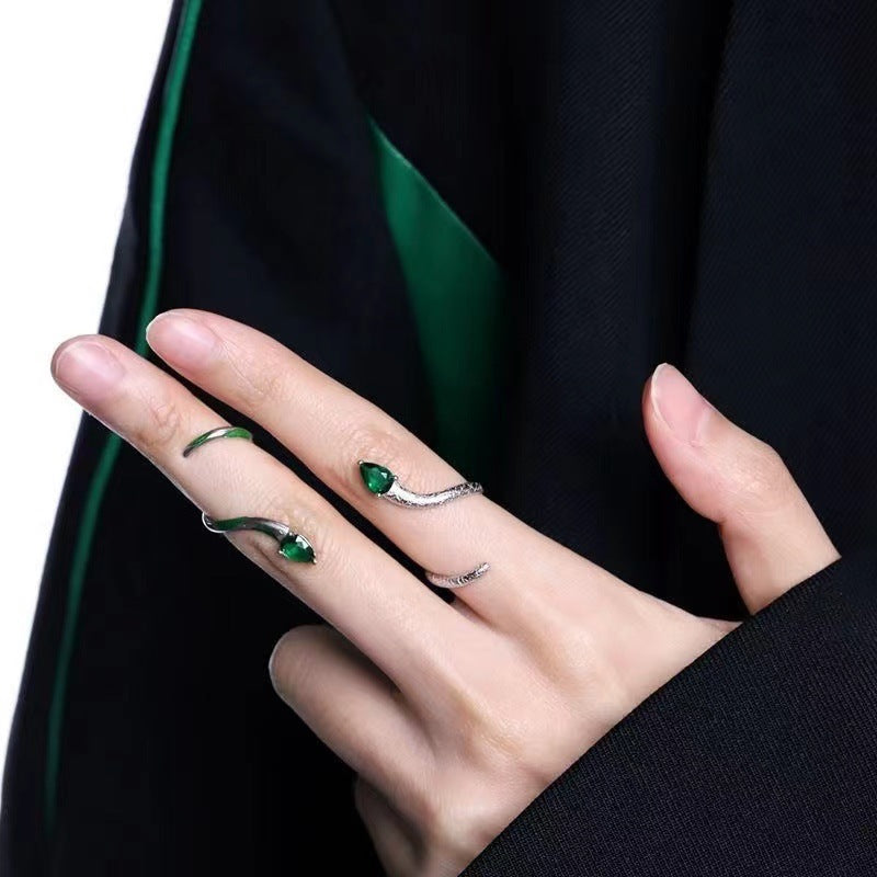 Womens Adjustable Snake Ring Green Alloy Fashion Jewelry Electroplated Serpent Design for Everyday Wear Stylish Gift