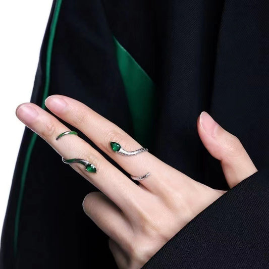 Womens Adjustable Snake Ring Green Alloy Fashion Jewelry Electroplated Serpent Design for Everyday Wear Stylish Gift