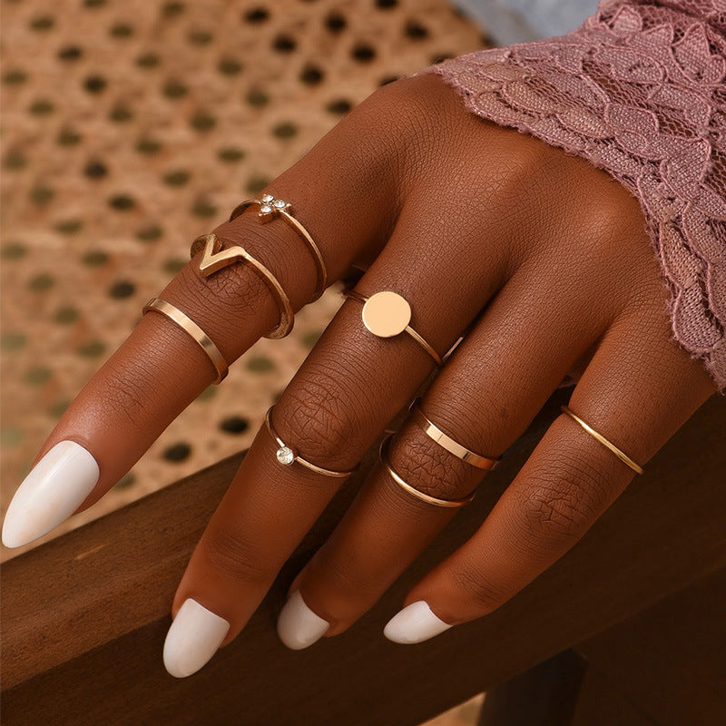 Golden Geometric Alloy Ring Set For Women European American Fashion Jewelry Gift With Gold Tone Finish Elegant