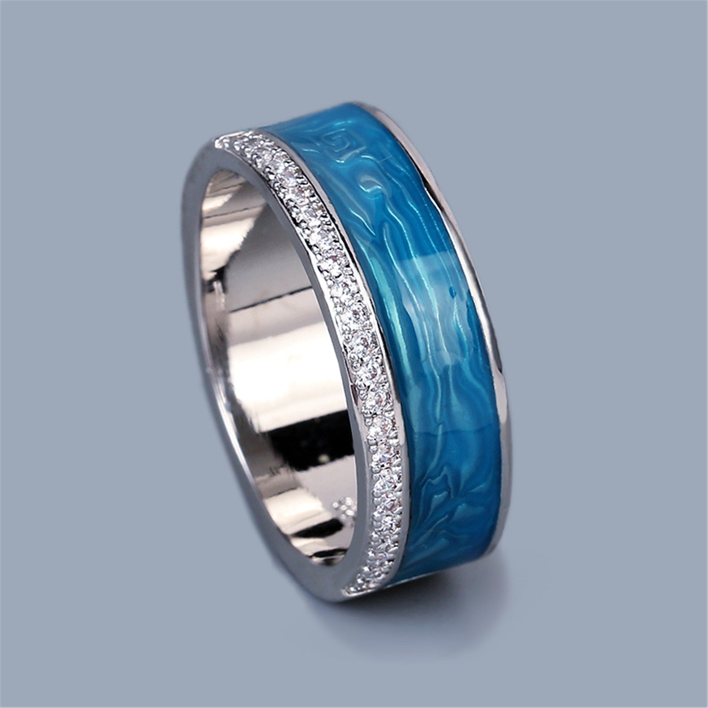 Womens Retro Enamel Ring With Natural Texture Brass Vintage Geometric Zircon Inlay Size 6 7 8 9 10 Brass Shine