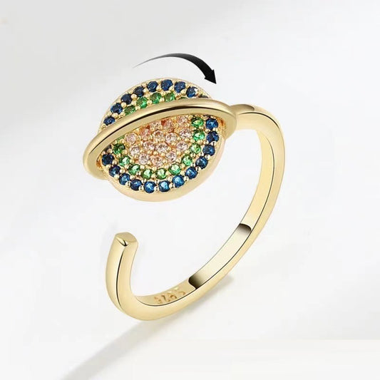 Adjustable Copper Ring Rotating Planet Orbital Design Unisex Celestial Jewelry Gift For Women Space Themed Accessory