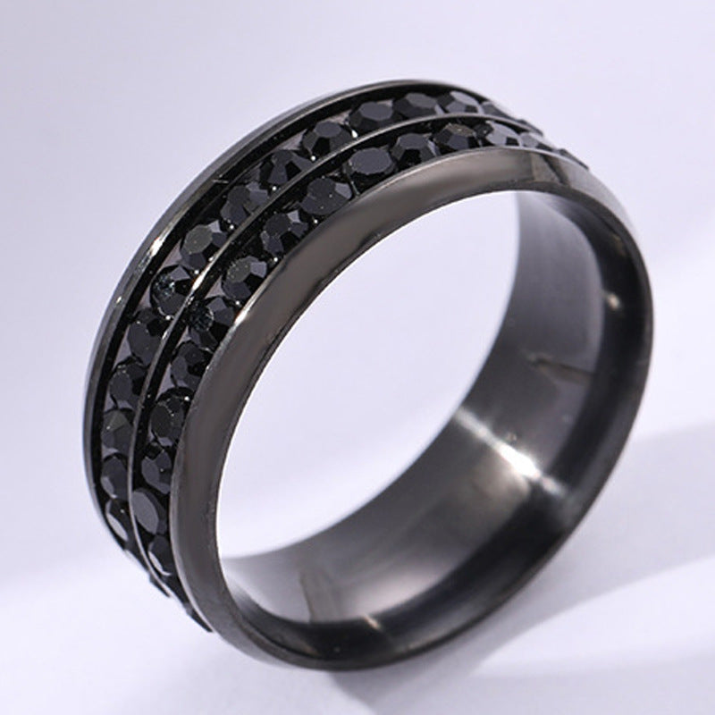 Double Row Diamond Ring Stainless Steel Fashion Travel Ring European American Letter Number Text Style Jewelry