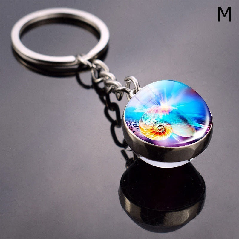 Double Sided Glass Ball Key Ring With Turtle Charm Time Gem