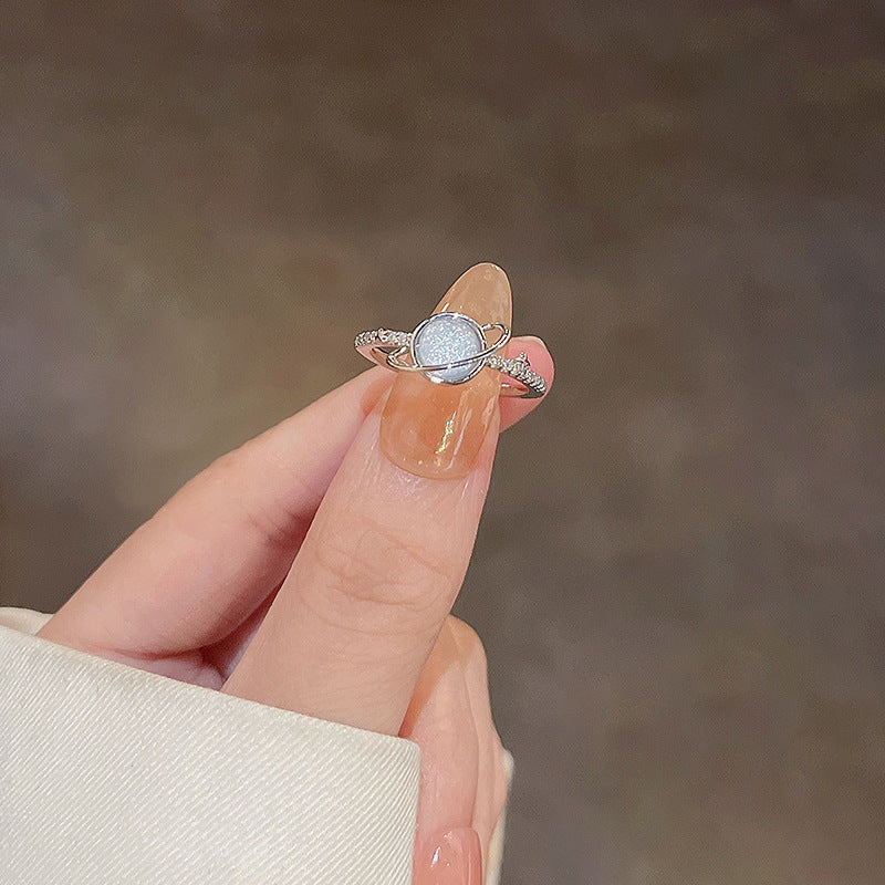 Elegant PearlWhite Ring Geometric Copper Band Electroplated White Gold Gemstone Inlay Gift For Her Korean Style