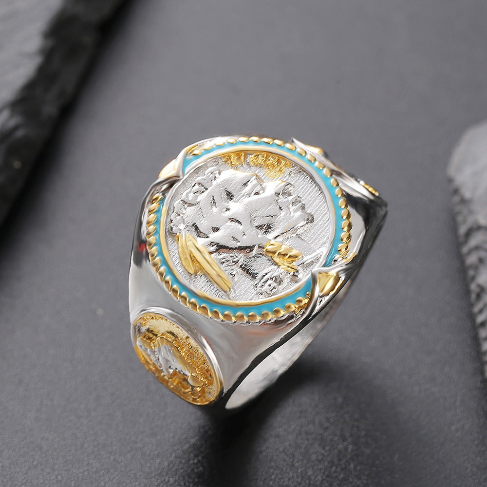 Mens Hip Hop Electroplated TwoTone Copper Ring Animal Head Design European American Fashion Jewelry Daily Wear