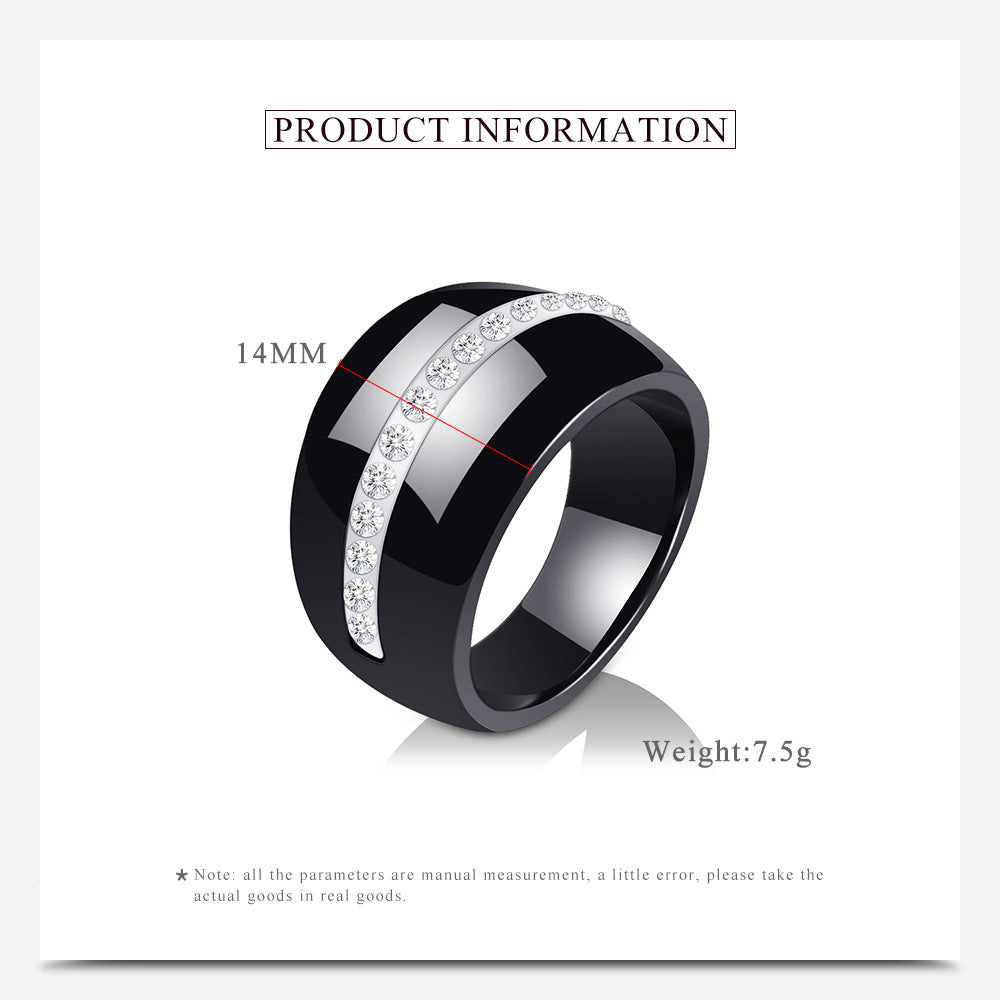 Women's Elegant Ceramic Ring with Single Row Diamond Inlay Round Geometry Design Fashion Jewelry Couple Ring Gift for Her Wholesale