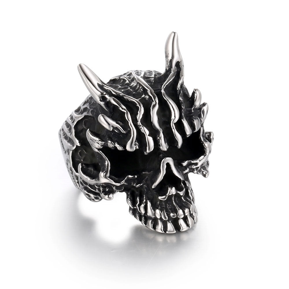 Men's Titanium Steel Skull Ring Alternative Trendy Exaggerated Ghost Head Ring Fashion Jewelry for Him Gothic Biker Ring Animal Modeling Polished Finish