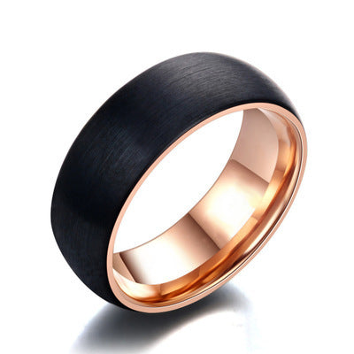 Mens Stainless Steel Ring Black Rose Gold Tone 8mm Wedding Bands Fashion Jewelry Durable Modern Wear Accessory