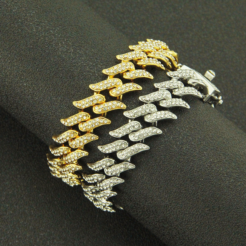 Mens Hip Hop Bracelet Geometric Diamond Inlaid Alloy Jewelry Gold Color Silver For Men Modern Styles Accessory