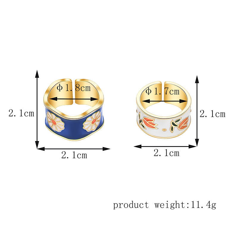 Womens Two Piece Daisy Flower Ring Set Alloy Rings Individually Packed Cute Floral Jewelry European American Style
