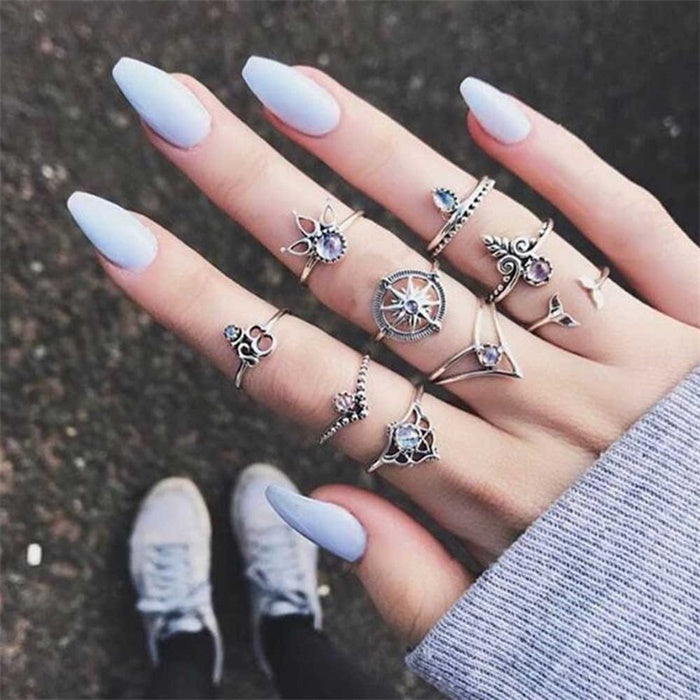 Womens Knuckle Ring Set Bohemian Alloy Rings Electroplated Silver Geometric Design European American Ornaments
