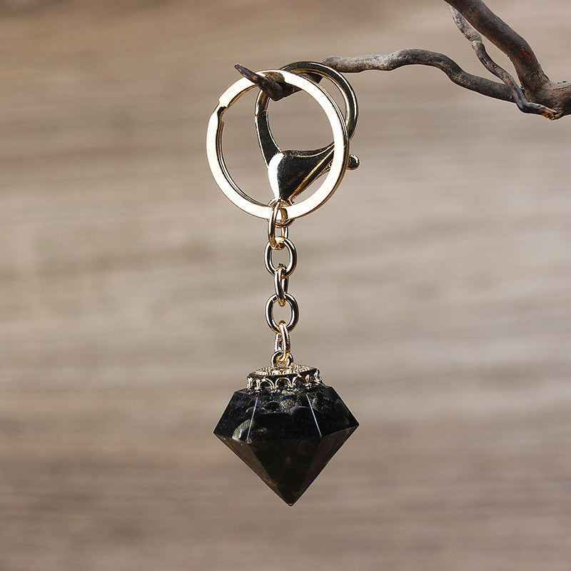 Crystal Gravel Resin Keychain Pendant Modern Design With Tapered Point Handcrafted Natural Stone Accessory Kit