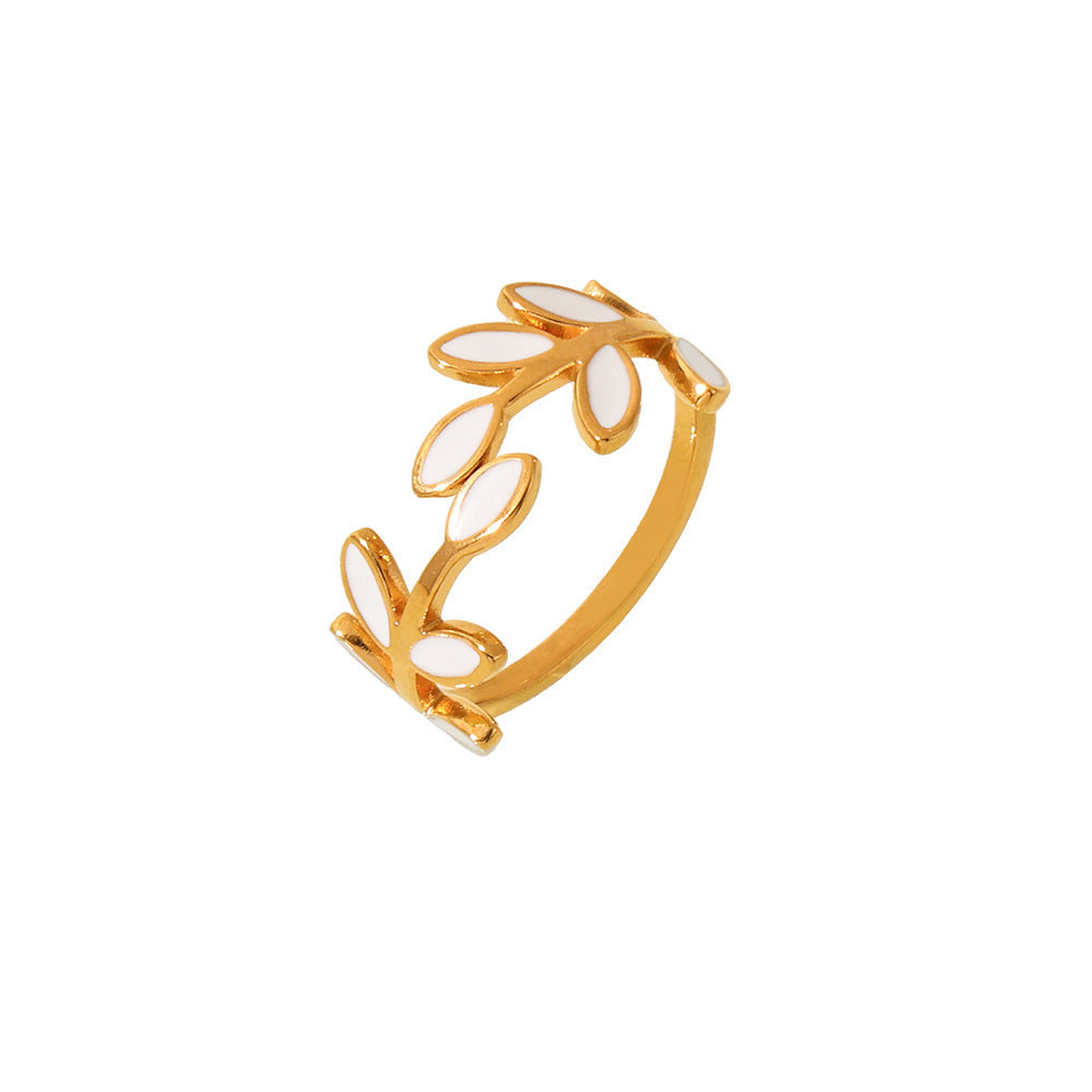 Stainless Steel Adjustable Ring With Branches Leaves Design Dripping Oil Electroplated For Everyday Wear Jewelry