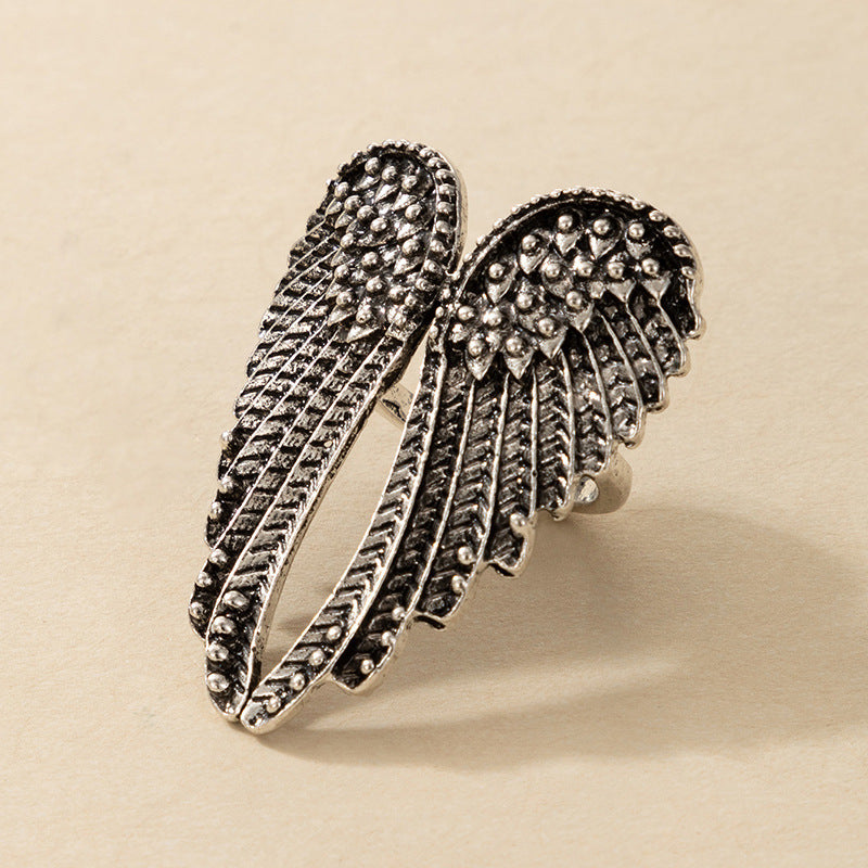 Geometric Wing Ring For Women Silver Aluminum Alloy Electroplated Fashion Jewelry Retro Hip Hop Punk Ring Solo