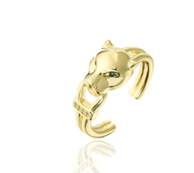 Leopard Zircon Open Ring Gold Plated Copper Brass Adjustable Dainty Fashion Jewelry For Women For Simple Style