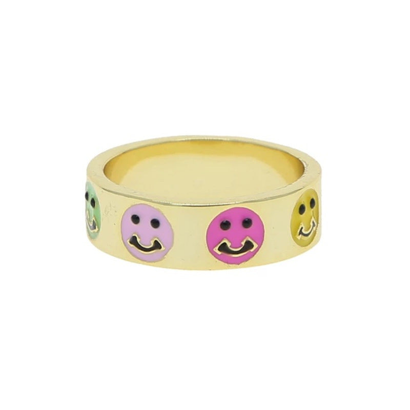 Smiley Face Flower Ring Electroplated Korean Retro Design