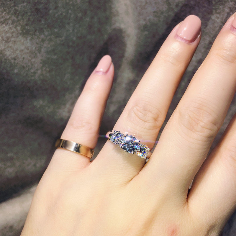 Diamond Three In One Ring Platinum Plated Sterling Silver Inlaid Geometric Wedding Engagement Anniversary Ring