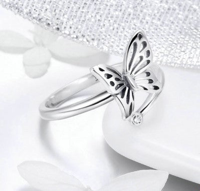 Sterling Silver Butterfly Ring For Women Adjustable Engagement Jewelry 925 Zircon Vintage Design Fine Crafting