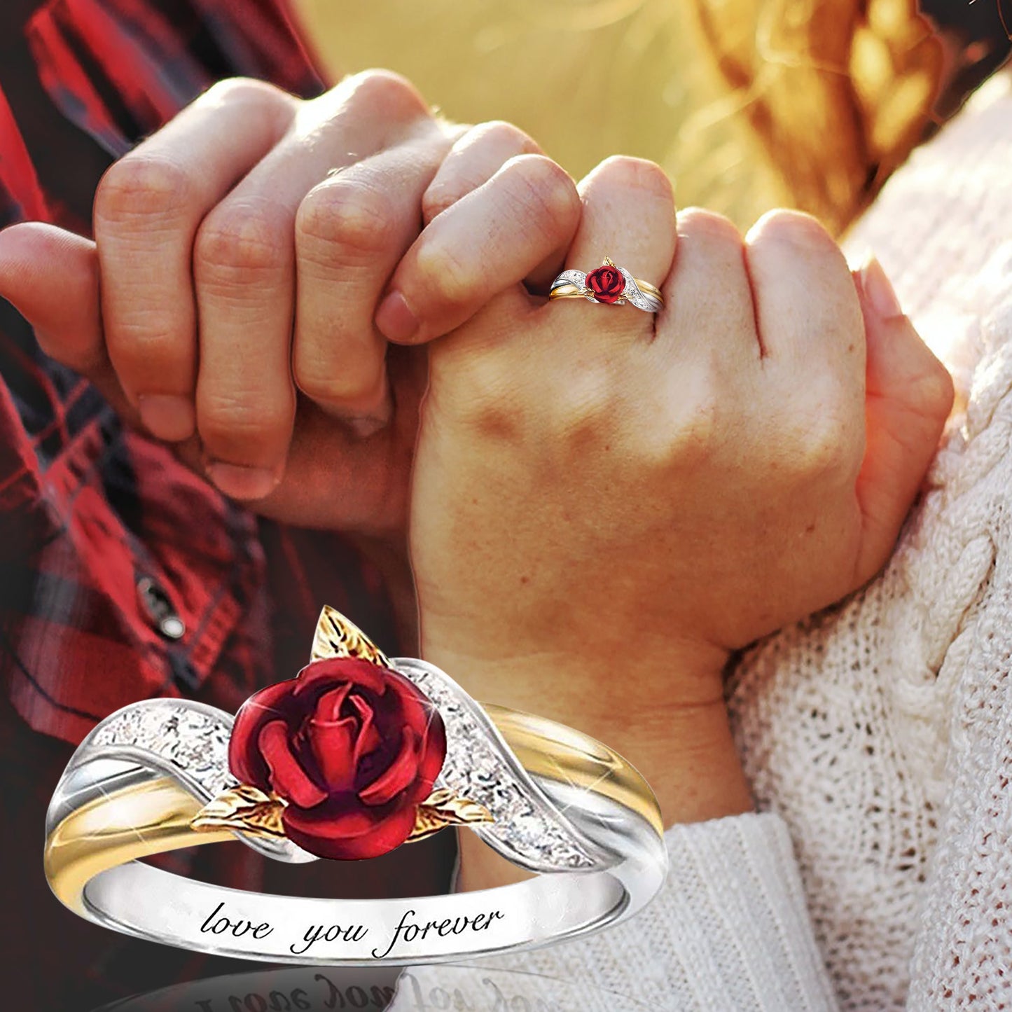 Womens Flower Ring Alloy Electroplated Floral Design Ring With Sparkling Diamonds Wedding Ring Elegant Giftbox