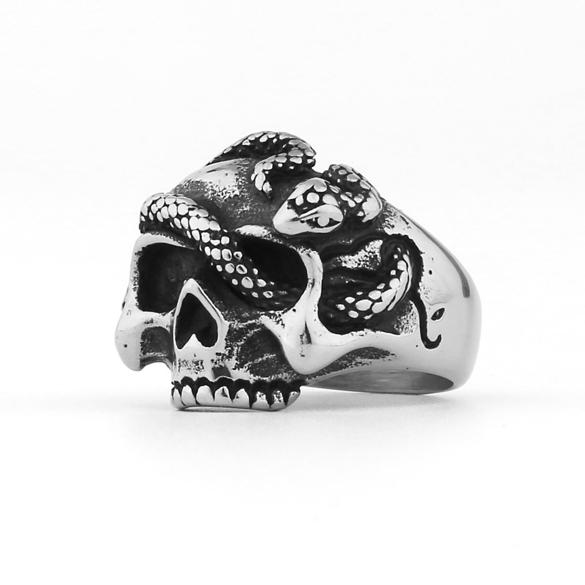 Mens Titanium Steel Ring With Skull Entwined Design Polished Durable Fashion Jewelry Accessory High End Accent