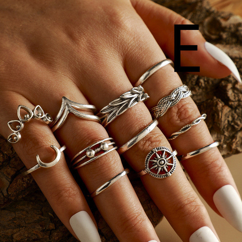 Geometric Copper Ring Set Fashion Plated Rings Ethnic Style Jewelry For Women Gift Trendy Jewelry Gift For Her