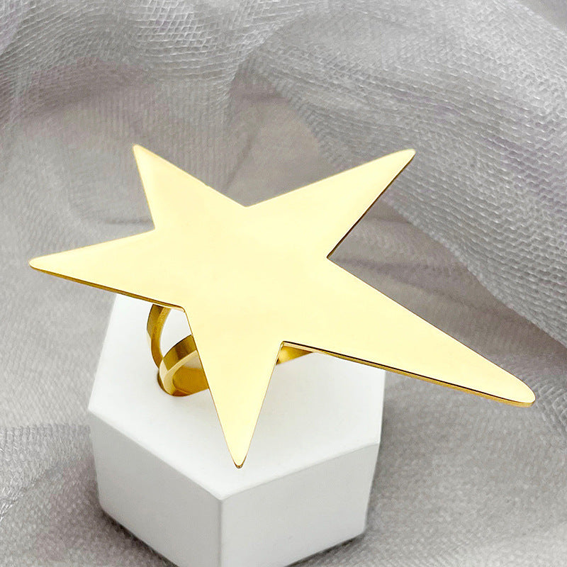 Womens Stainless Steel Ring With Heart Flower Star Pattern