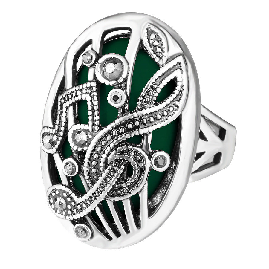 Unisex Music Symbol Ring Retro Hollow Carved Alloy Inlay Gemstone Wave Ring European American Birthday Gift Idea