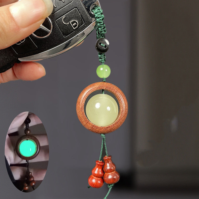 Wooden Couple Keychains With Running Ring Luminous Bead Vajra Bodhi Charms Laser Engraved Purple Sandalwood Rosewood Pear Wood Ebony